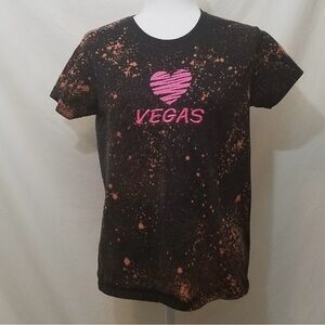 Las Vegas Bleach Dye Graphic Tee Pink Heart Vegas Shirt Size M